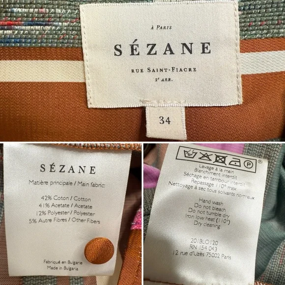 Sézane Multicolor Striped Button Down Blouse Copper Pink Green Parisian Chic S - Picture 6 of 12